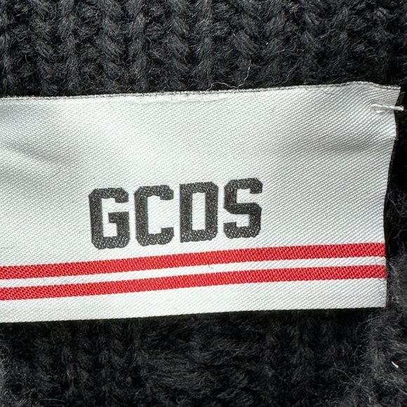 GCDS Sweater Mens Knit Oversized Mock Neck Logo Wool Blend Black Red White XS - Picture 9 of 13
